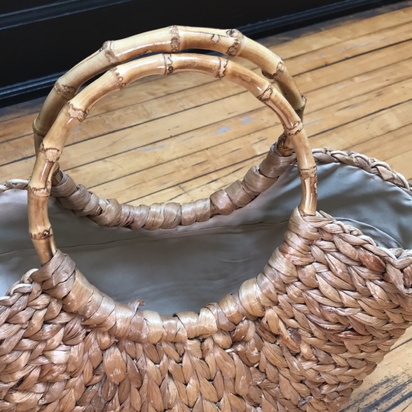 Large Wicker purse with rattan ring handles and cotton lining - Picture 2 of 8